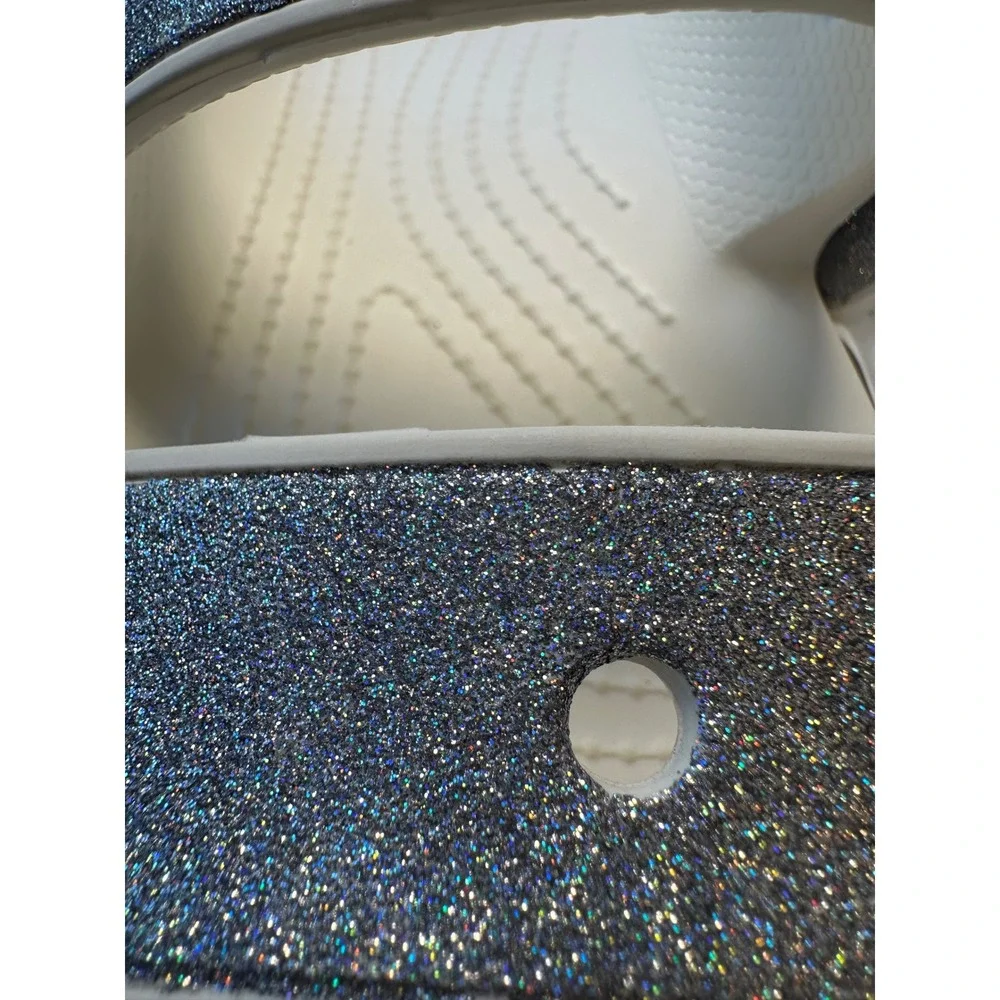 Crocs Glitter 2 Strap Slide Sandal Women's 9 or Men 7‎ White Silver Sparkle Shoe